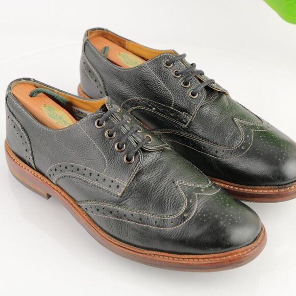 Stacy Adams Mens Oxford Size 9.5 D Black Leather Wingtip Brogue Derby Dress Shoe - Picture 12 of 12